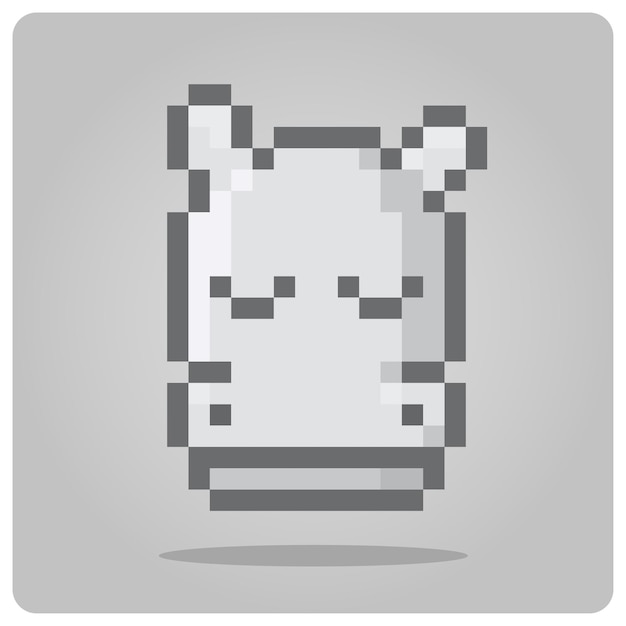 Vector cabeza de hipopótamo en pixel art de 8 bits con fondo gris