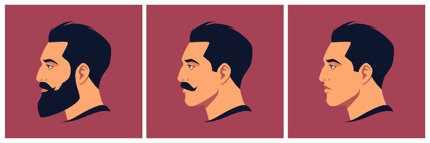 Cabeza de hombre barbudo con bigote y afeitado de perfil retrato de hombre brunet barbudo retrato masculino abstracto cara vista lateral