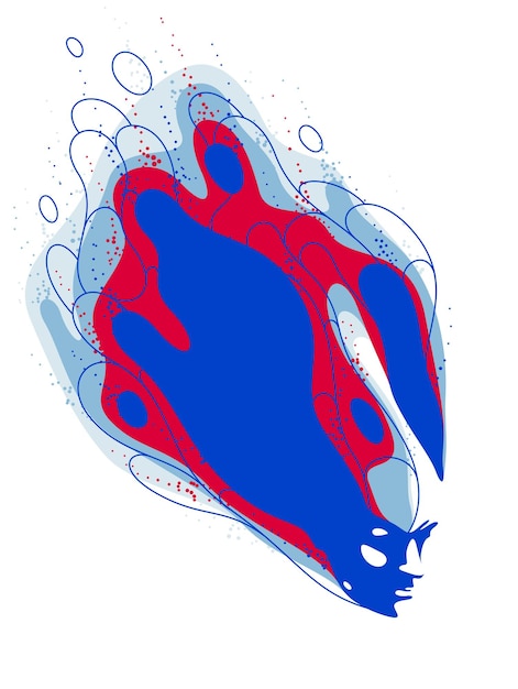 Cabeza de hombre con fluidos abstractos que vuelan de ella vector ilustración filosófica psicología visión y meditación tema pensar y soñar atención plena