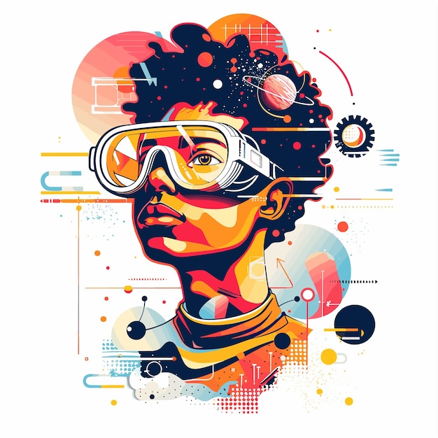 Cabeza de hombre futurista con gafas ilustración vectorial