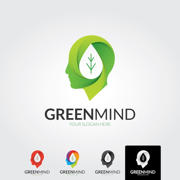 Cabeza humana un árbol con hojas Vector logo ambiente amigable