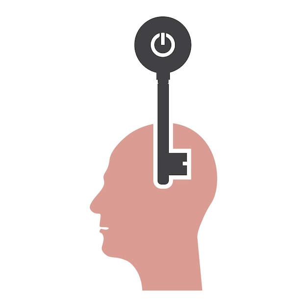 Vector cabeza humana con la llave insertada en el cerebro