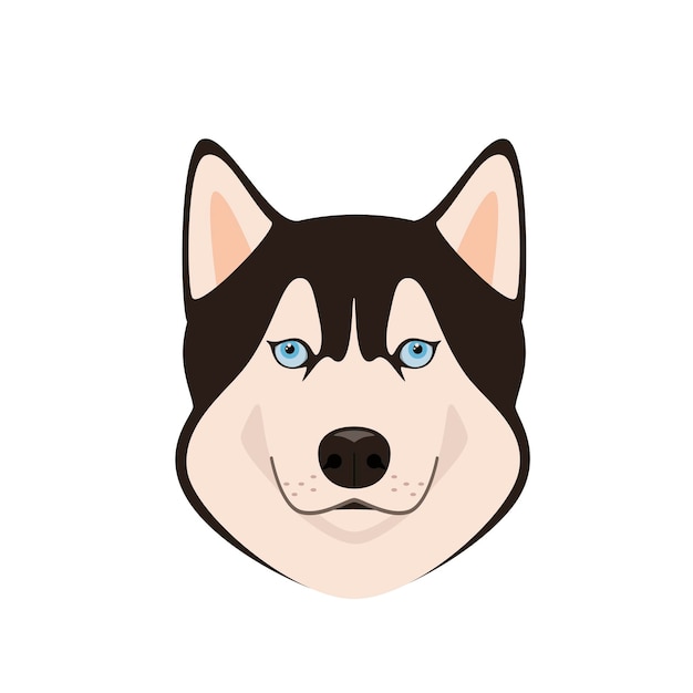 Vector cabeza de husky sobre un fondo blanco diseño de dibujos animados