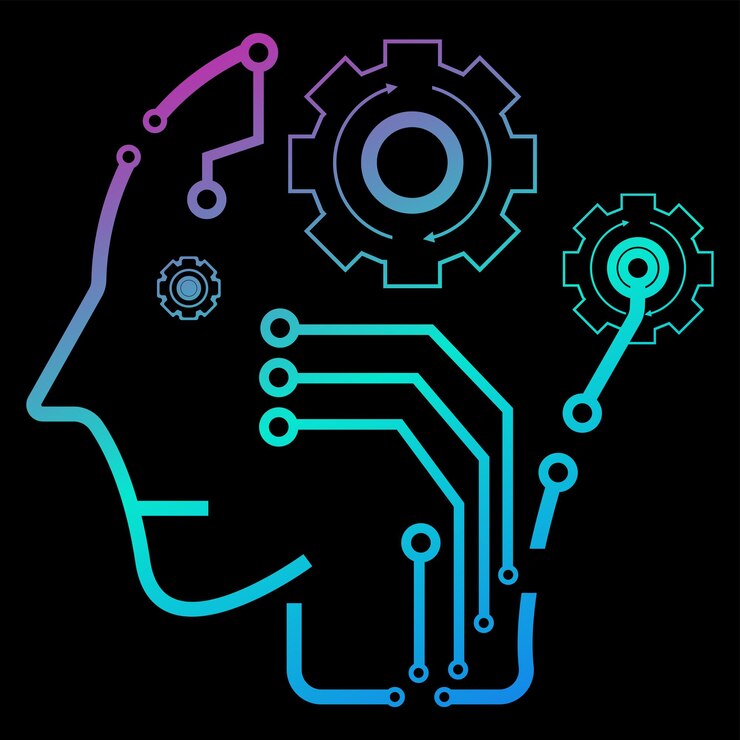 Vector una cabeza de iconos de línea de vector de color degradado de robot relacionados con el campo del robot y la ia