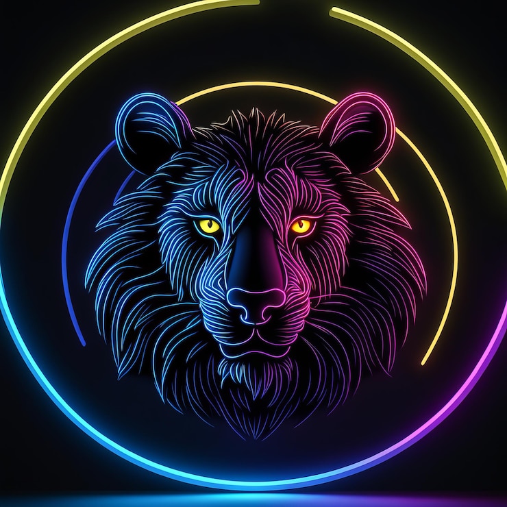 Vector cabeza de león con un arco iris cabeza de leon con un vector de arcoirís ilustración de neón de un león con una g