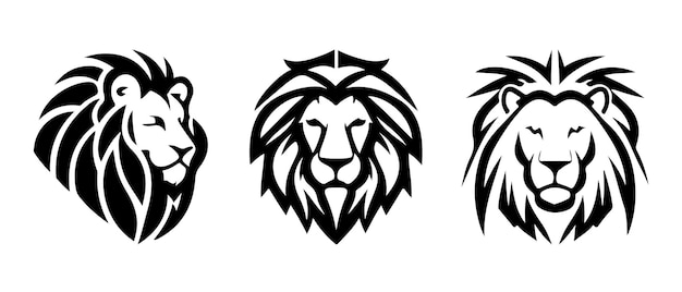 Cabeza de león cara logo silueta icono negro tatuaje mascota dibujado a mano león rey silueta animal