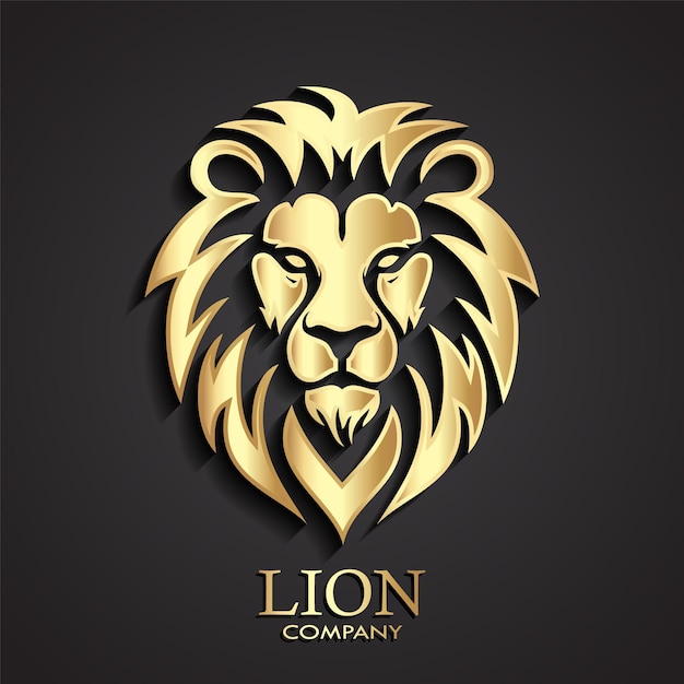 cabeza de león diseño de logotipo elegante de metal brillante en oro 3D