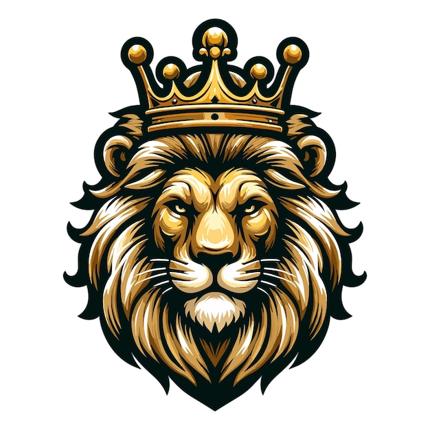 Cabeza de león en una ilustración vectorial de la mascota de la corona en fondo blanco