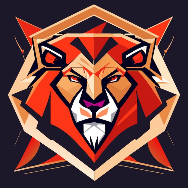 cabeza de león con insignia geométrica ilustración vectorial plana 2