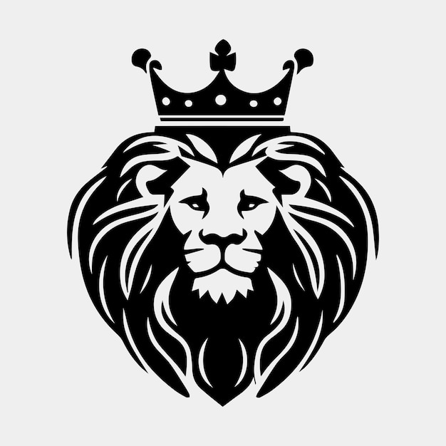 Cabeza de un león con un logotipo de vector de corona