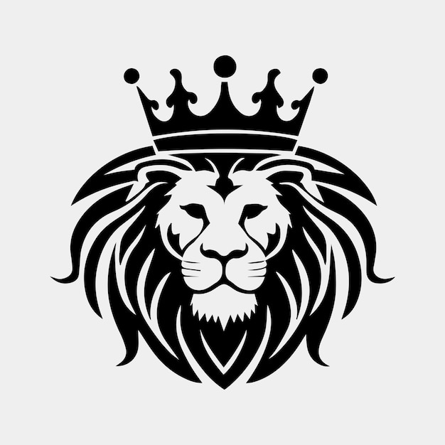 Cabeza de un león con un logotipo de vector de corona