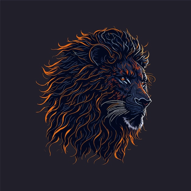 Una cabeza de león con una melena azul sobre un fondo oscuro