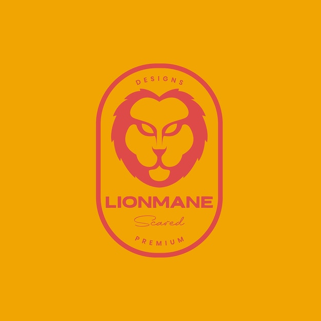 Cabeza de león melena corta bestia animal insignia vintage logotipo diseño vector icono ilustración plantilla