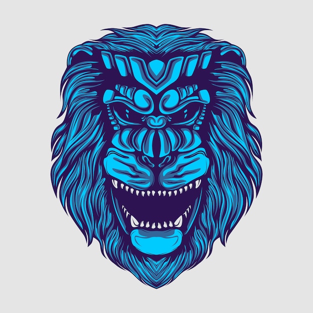 cabeza de león monstruo azul