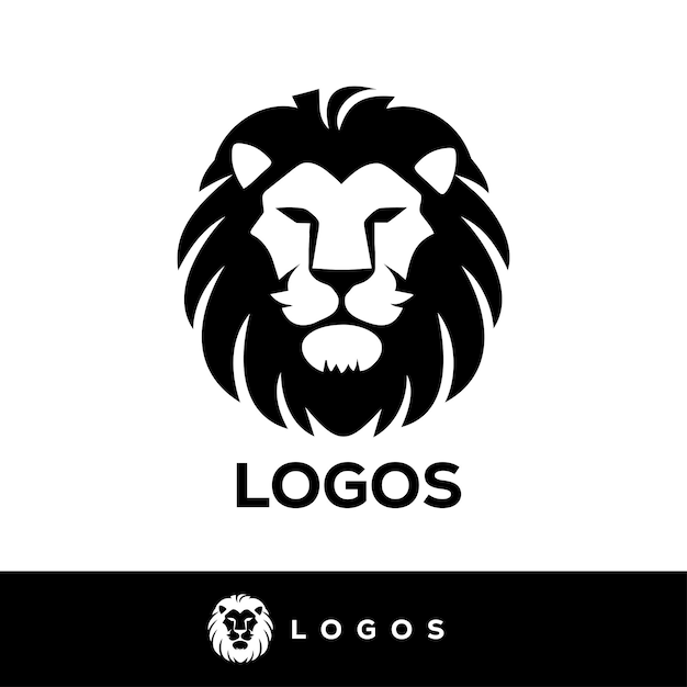 Cabeza de león negra y blanca Vector de lujo elegante