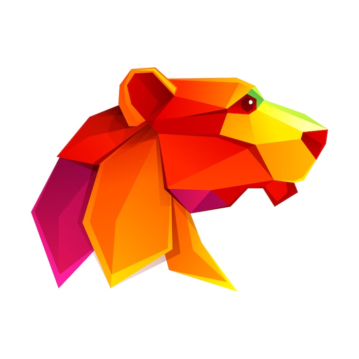 Vector cabeza de león personaje de baja poli.