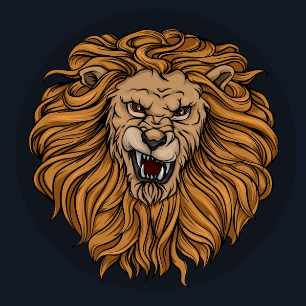 Vector la cabeza de un león rugiente con melena