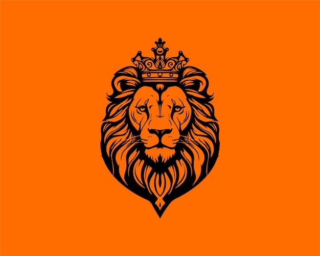 Cabeza De León Salvaje Con Ilustración De Vector De Corona