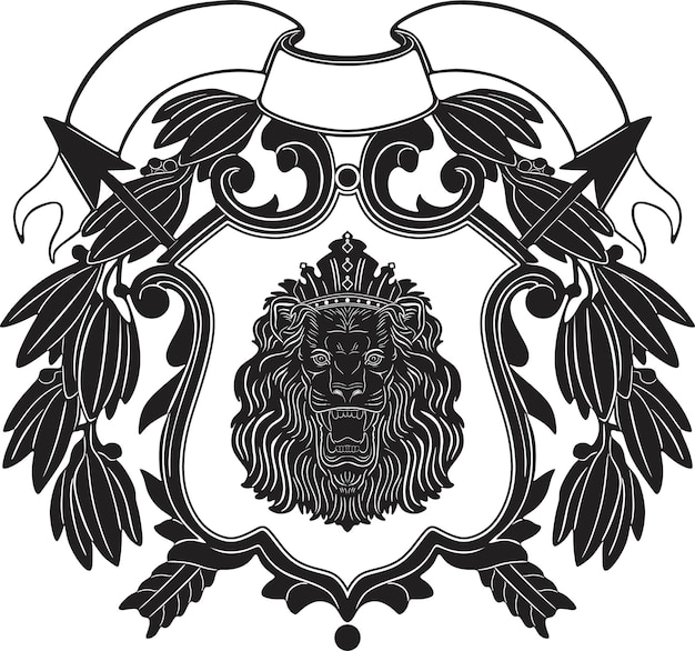 cabeza de león con vector de diseño hecho a mano de logotipo de marco vintage