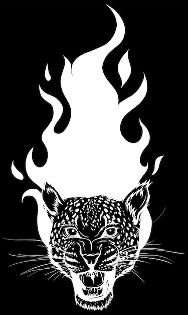 Cabeza de leopardo con vector de fuego