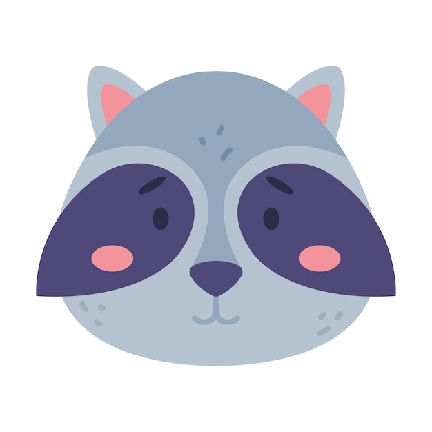 Cabeza de un lindo bebé mapachueño Decoración de la tarjeta de vivero de animales o diseño de invitación Vector de dibujos animados