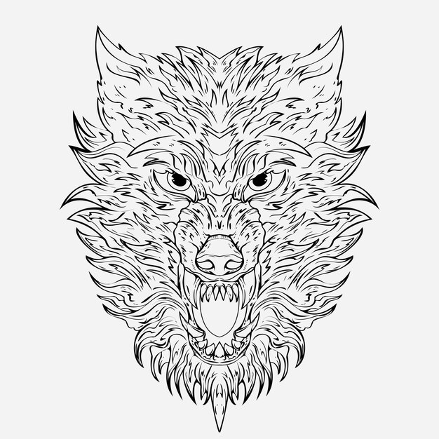 La cabeza del lobo alfa Ilustración detallada de lo salvaje con sus ojos expresivos y su poderosa presencia