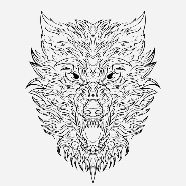 La cabeza del lobo alfa Ilustración detallada de lo salvaje con sus ojos expresivos y su poderosa presencia