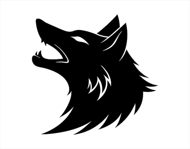 Cabeza de lobo aullando silueta negra