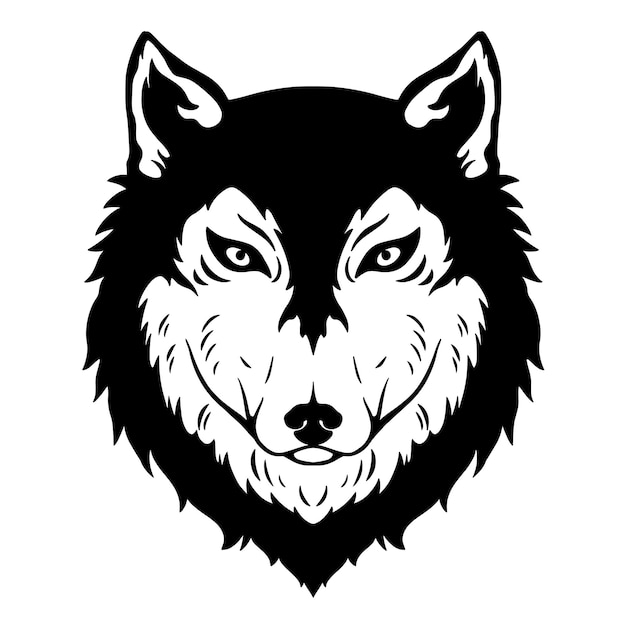 Cabeza de lobo blanco y negro con estilo de dibujo a mano