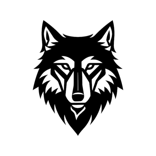 una cabeza de lobo con una cara negra y un fondo blanco
