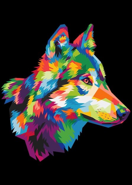 Vector cabeza de lobo colorida con un estilo de arte pop aislado y fresco