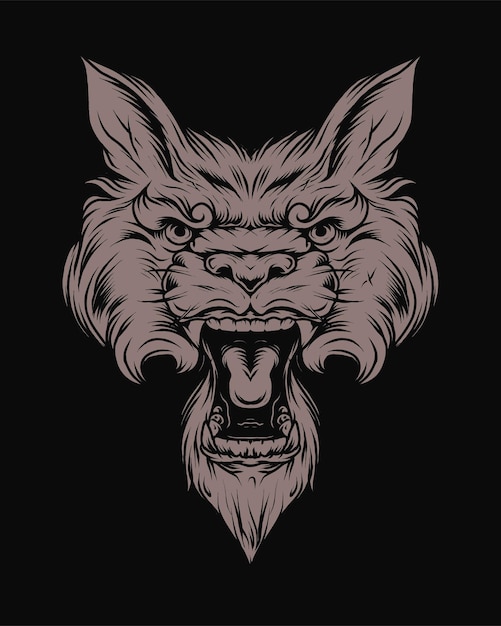 Cabeza de lobo enojado vintage en estilo monocromo aislado ilustración vectorial