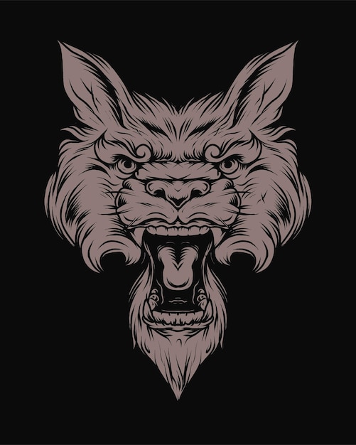 Cabeza de lobo enojado vintage en estilo monocromo aislado ilustración vectorial