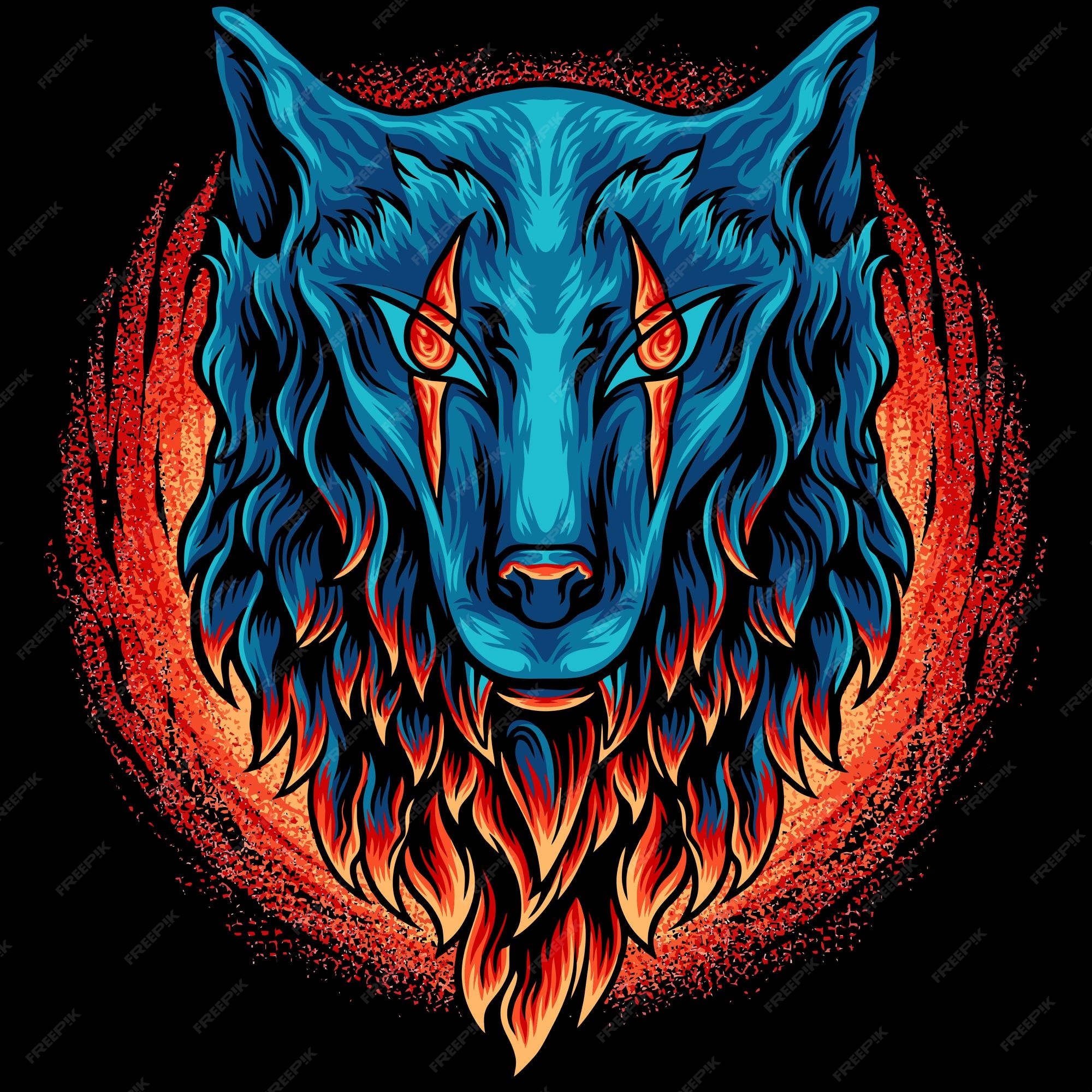 Cabeza de lobo con fuego | Vector Premium