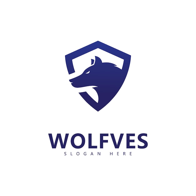 Cabeza de lobo con ilustración de vector de logo de escudo