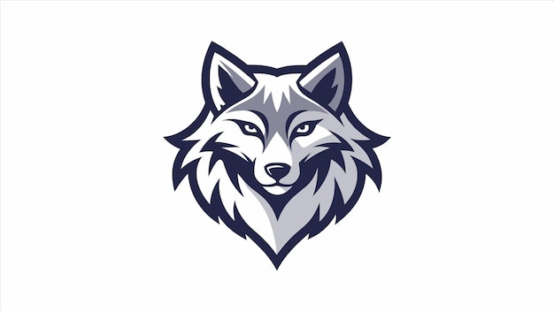 una cabeza de lobo con ojos azules y un fondo blanco