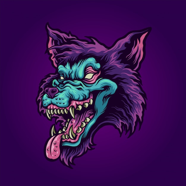 Vector cabeza de lobo zombie