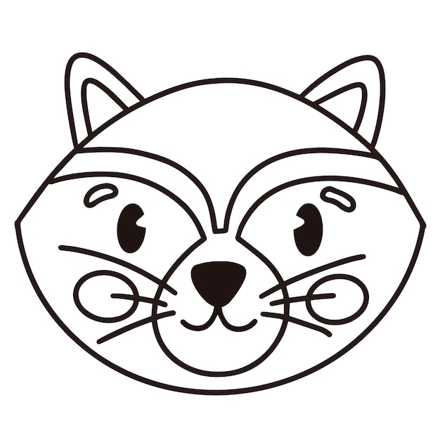 Cabeza de mapache simple y fácil de colorear página vector