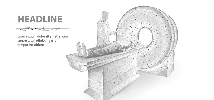 La cabeza de la máquina de resonancia magnética, la tomografía computarizada de imágenes cerebrales, la radiología diagnóstica.