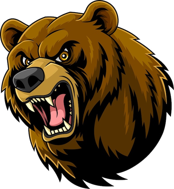 La cabeza de la mascota del oso pardo enojado rugiendo