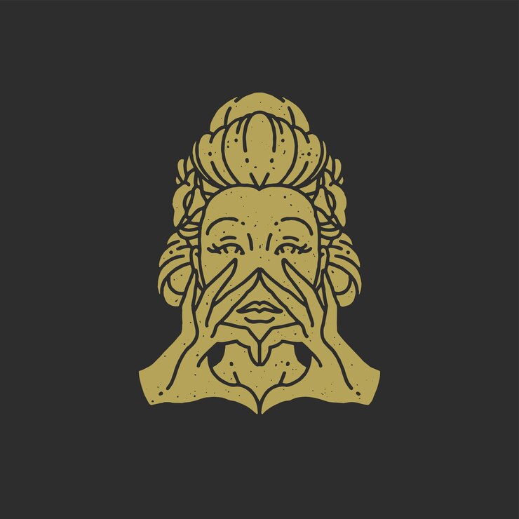 Vector cabeza moda mujer mostrando corazón forma manos dedos grunge textura vector ilustración belleza mujer realizar símbolo amor lujo oro dibujado a mano logotipo para spa cirugía plástica clínica aislada