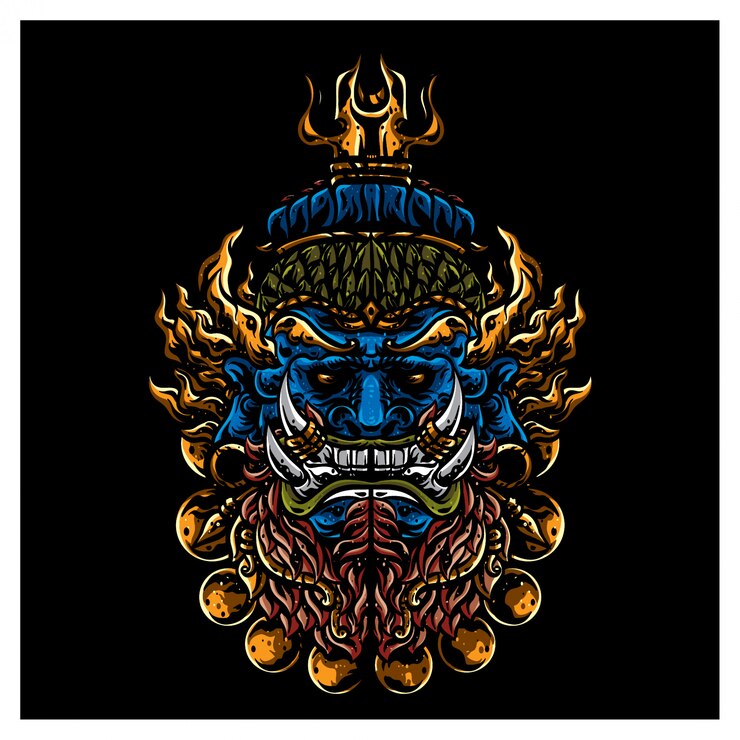 Vector cabeza de monstruo tradicional azul