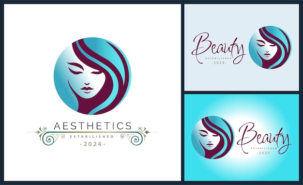cabeza de mujer belleza estética salón spa diseño de plantilla de logotipo para marca o empresa