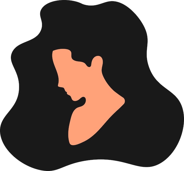 Cabeza de una mujer con cabello oscuro Avatar de una niña en las redes sociales salones de belleza Retrato femenino abstracto cara vista lateral Ilustración vectorial de stock en estilo plano