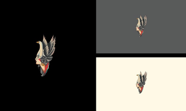 Cabeza de mujer con diseño de ilustraciones vectoriales de cisne