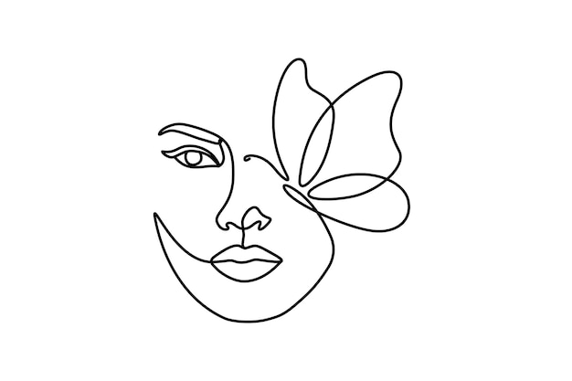 Cabeza de mujer mariposa de una línea