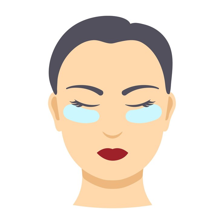 Vector cabeza de mujer con parches en los ojos en la cara