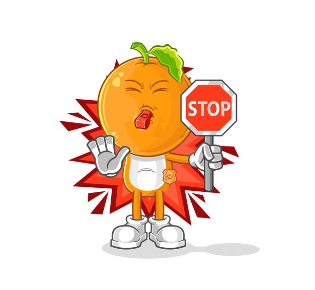 Cabeza naranja con vector de mascota de dibujos animados de señal de stop