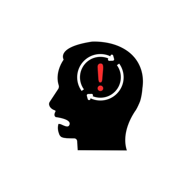 cabeza negra abstracta como pánico o una situación desesperada concepto de rutina diaria o alteración de la conciencia tendencia plana moderno mala opción logotipo