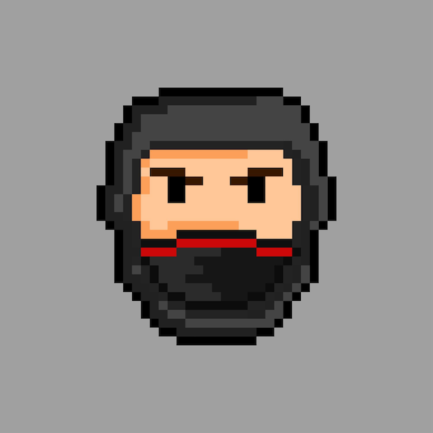 cabeza ninja negra con estilo pixel art